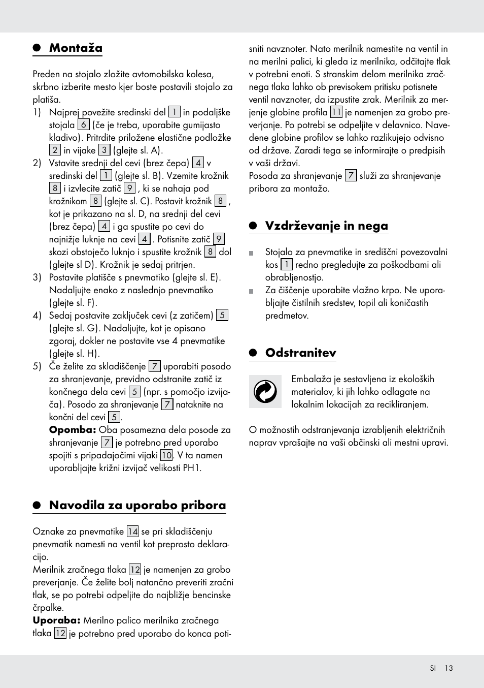 Montaža, Navodila za uporabo pribora, Vzdrževanje in nega | Odstranitev | Ultimate Speed Z31365 User Manual | Page 13 / 21
