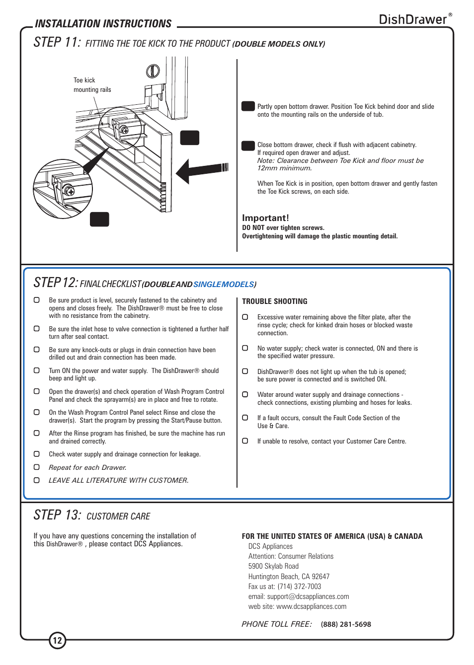 Step 11, Step 13, Step 12 | Installation instructions | DCS DS224 User Manual | Page 12 / 12