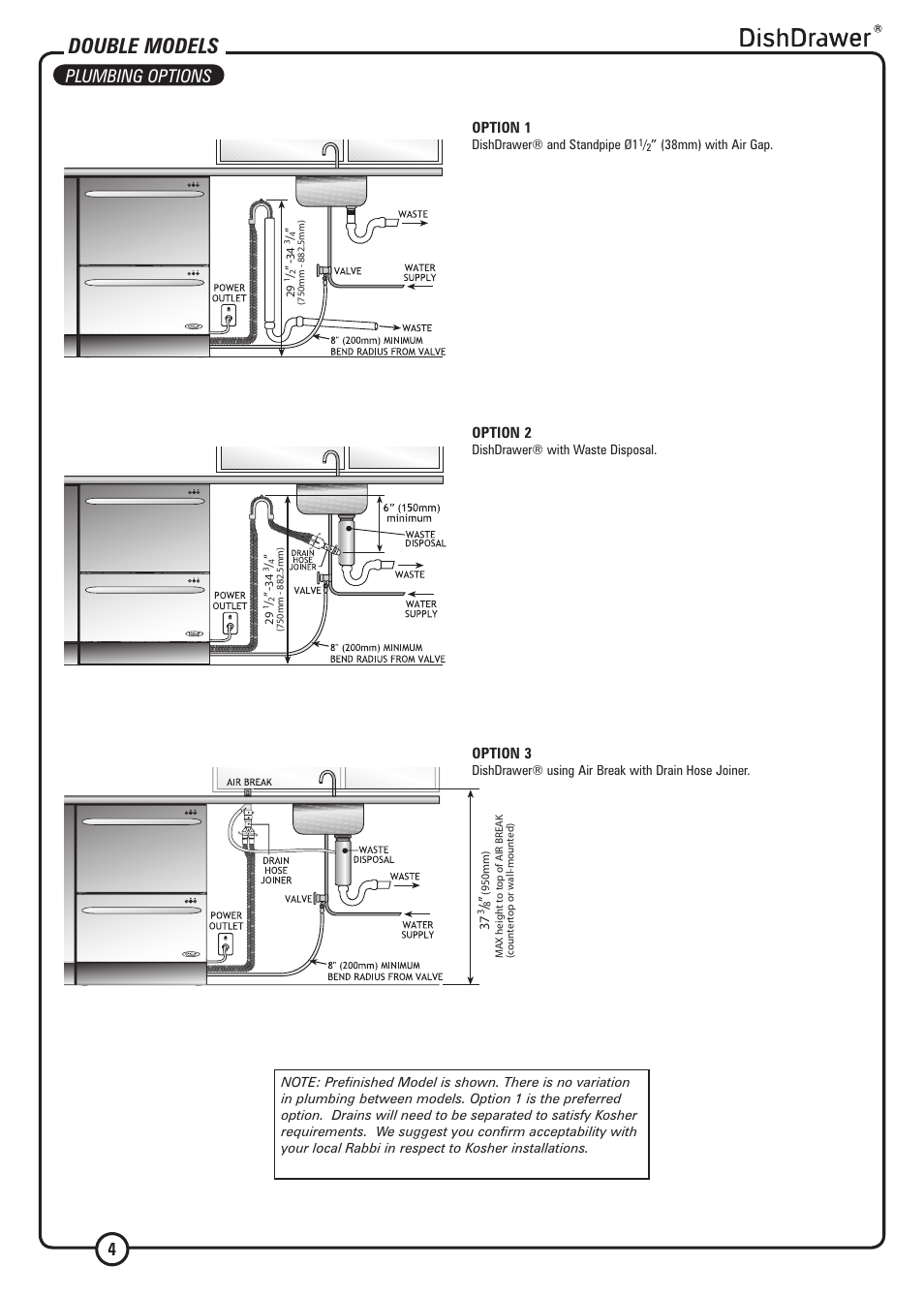 Double models, Plumbing options | DCS DS224 User Manual | Page 4 / 12