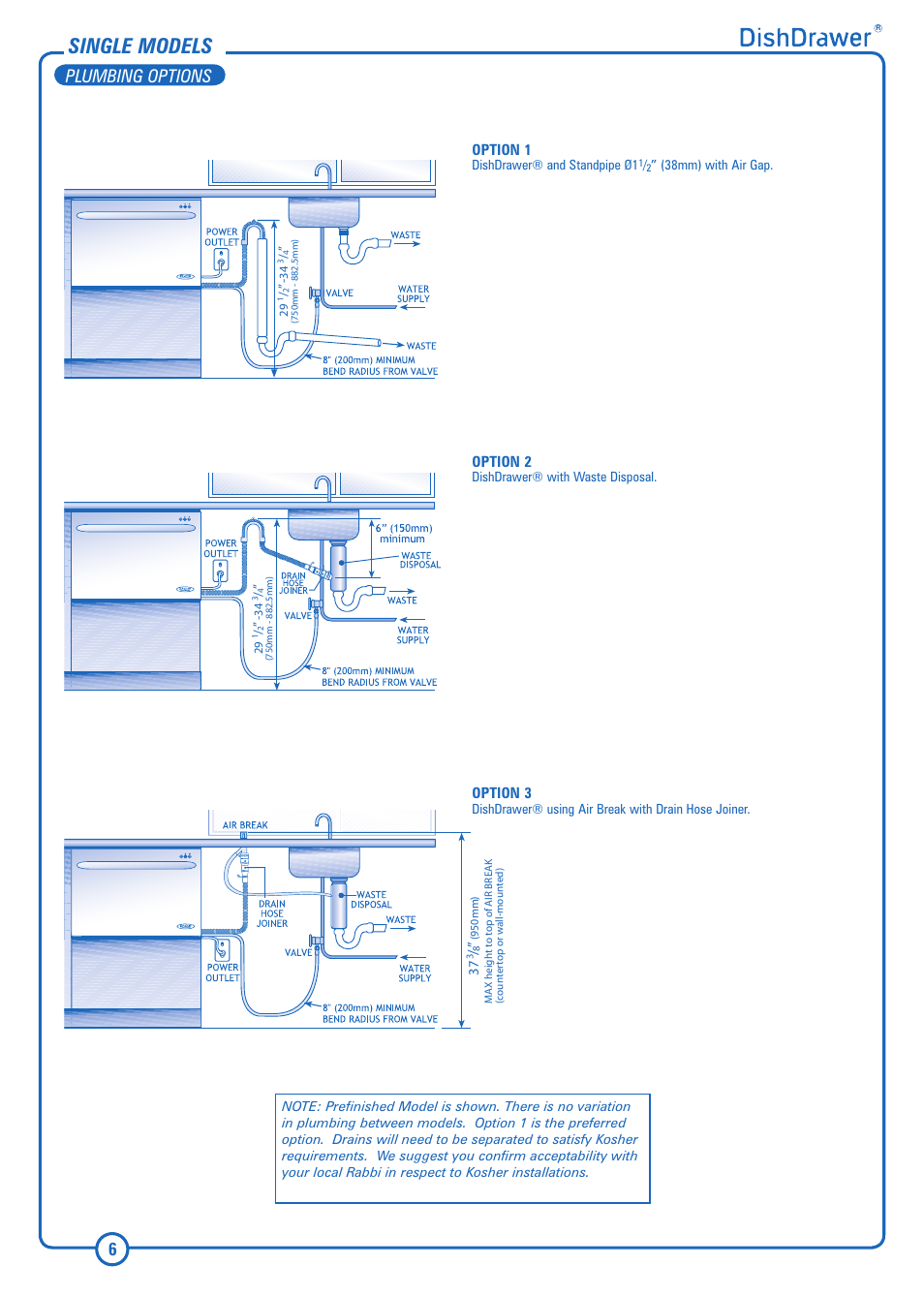 Single models, 6plumbing options | DCS DS224 User Manual | Page 6 / 12