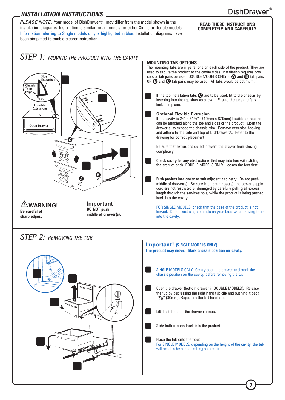 Step 1, Step 2, Installation instructions | DCS DS224 User Manual | Page 7 / 12