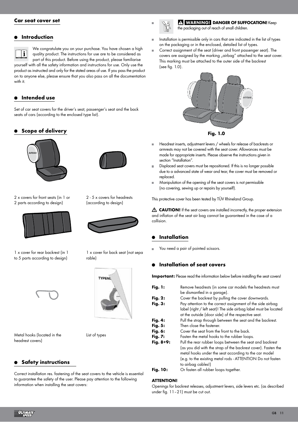 Ultimate Speed RS-RACING CAR SEAT COVER SET User Manual | Page 11 / 13