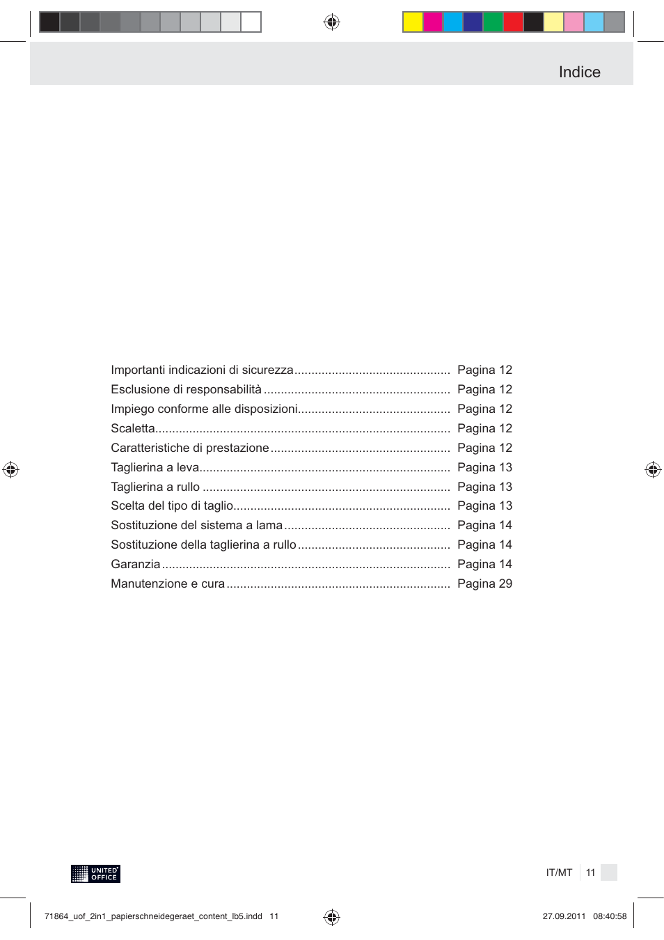 Indice | United Office 2-in-1 Paper Trimmer User Manual | Page 13 / 30