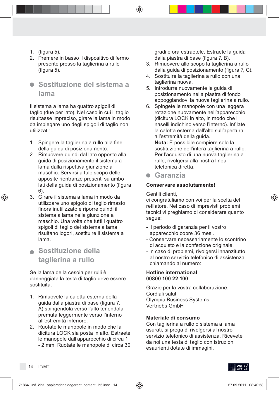 Garanzia | United Office 2-in-1 Paper Trimmer User Manual | Page 16 / 30