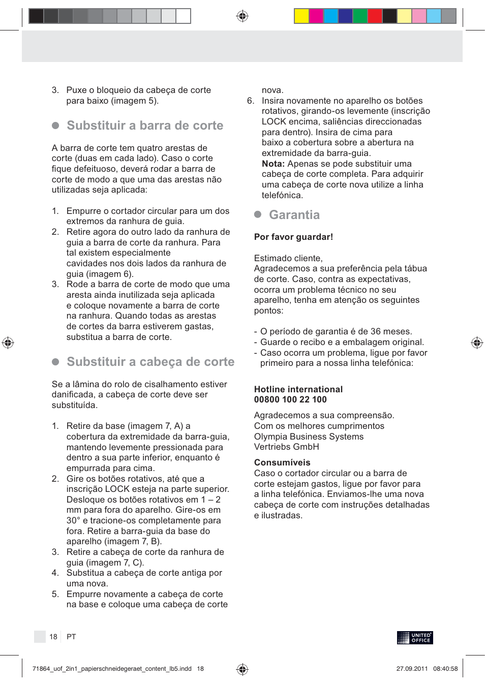 Substituir a cabeça de corte, Garantia, Substituir a barra de corte | United Office 2-in-1 Paper Trimmer User Manual | Page 20 / 30