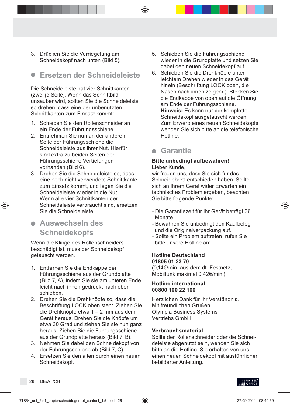 Garantie | United Office 2-in-1 Paper Trimmer User Manual | Page 28 / 30