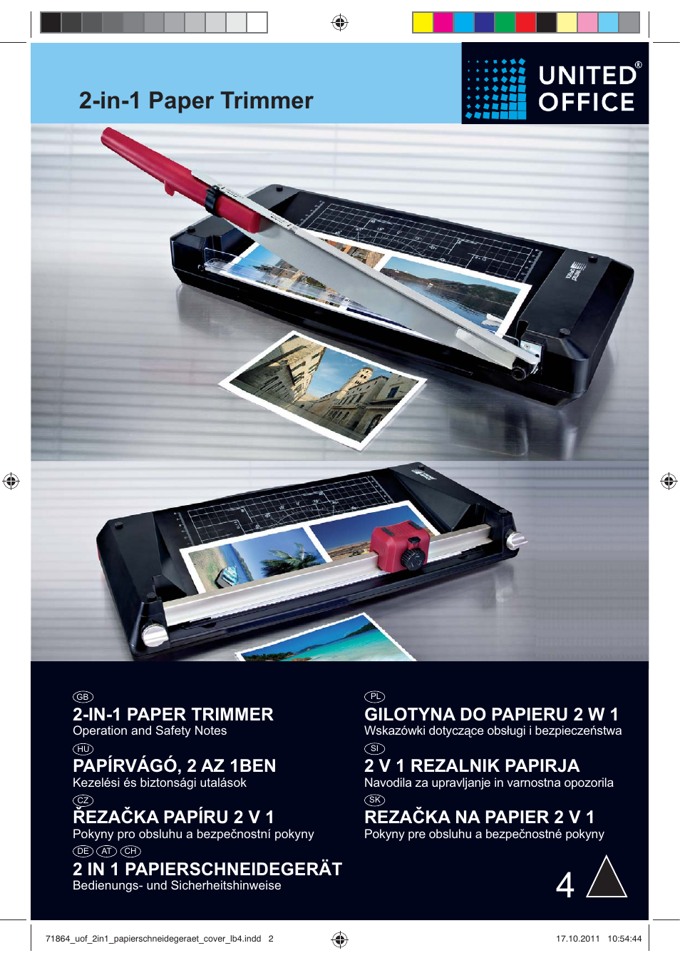 Gilotyna do papieru 2 w 1, In-1 paper trimmer, Papírvágó, 2 az 1ben | 2 v 1 rezalnik papirja, Rezačka na papier 2 v 1, Řezačka papíru 2 v 1, 2 in 1 papierschneidegerät | United Office 2-in-1 Paper Trimmer User Manual | Page 2 / 34