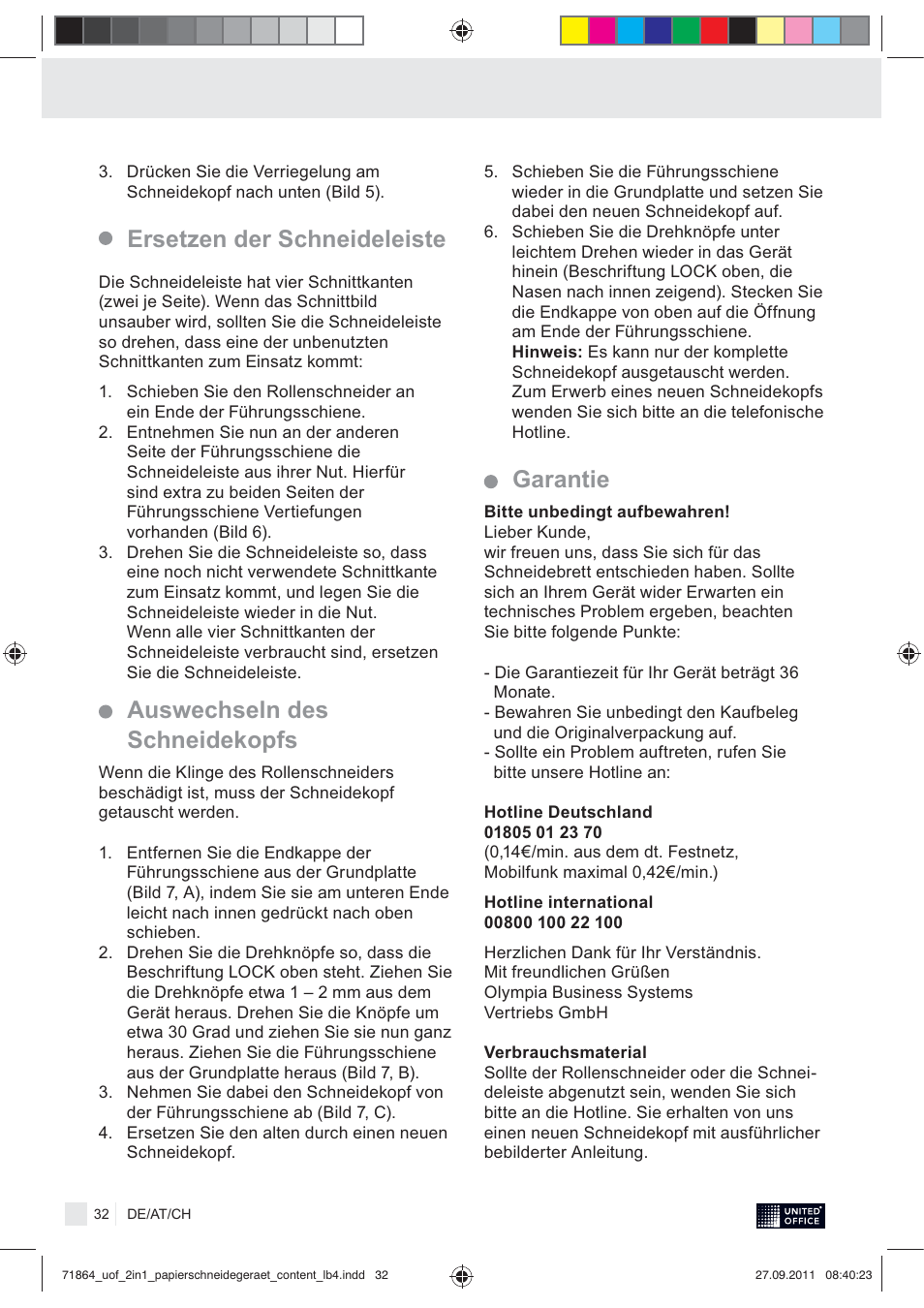 Garantie | United Office 2-in-1 Paper Trimmer User Manual | Page 34 / 34