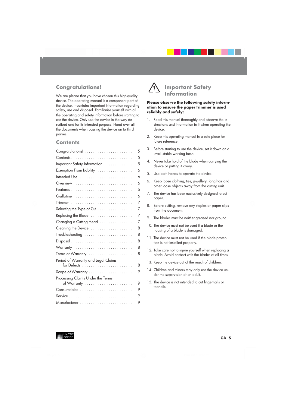 United Office 2-in-1 Paper Trimmer User Manual | Page 5 / 42