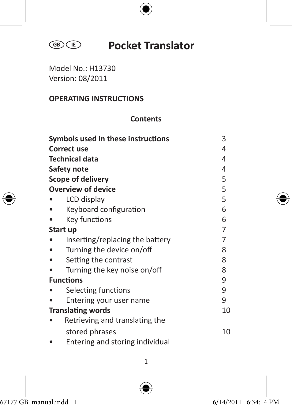 Pocket translator | United Office Pocket Translator User Manual | Page 2 / 24