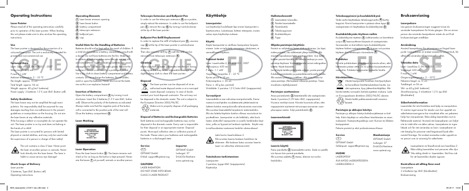 Fi se dk gr bg, Ro ie, Gb/ie | Gr/cy gb/cy | United Office Laser Pointer User Manual | Page 2 / 2