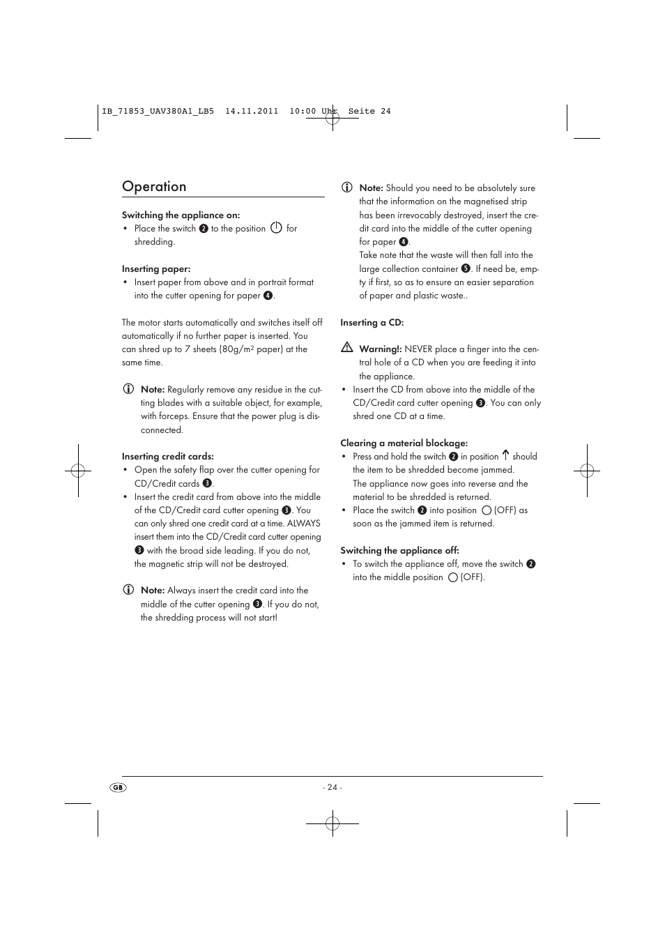 Operation | United Office UAV 380 A1 User Manual | Page 26 / 37