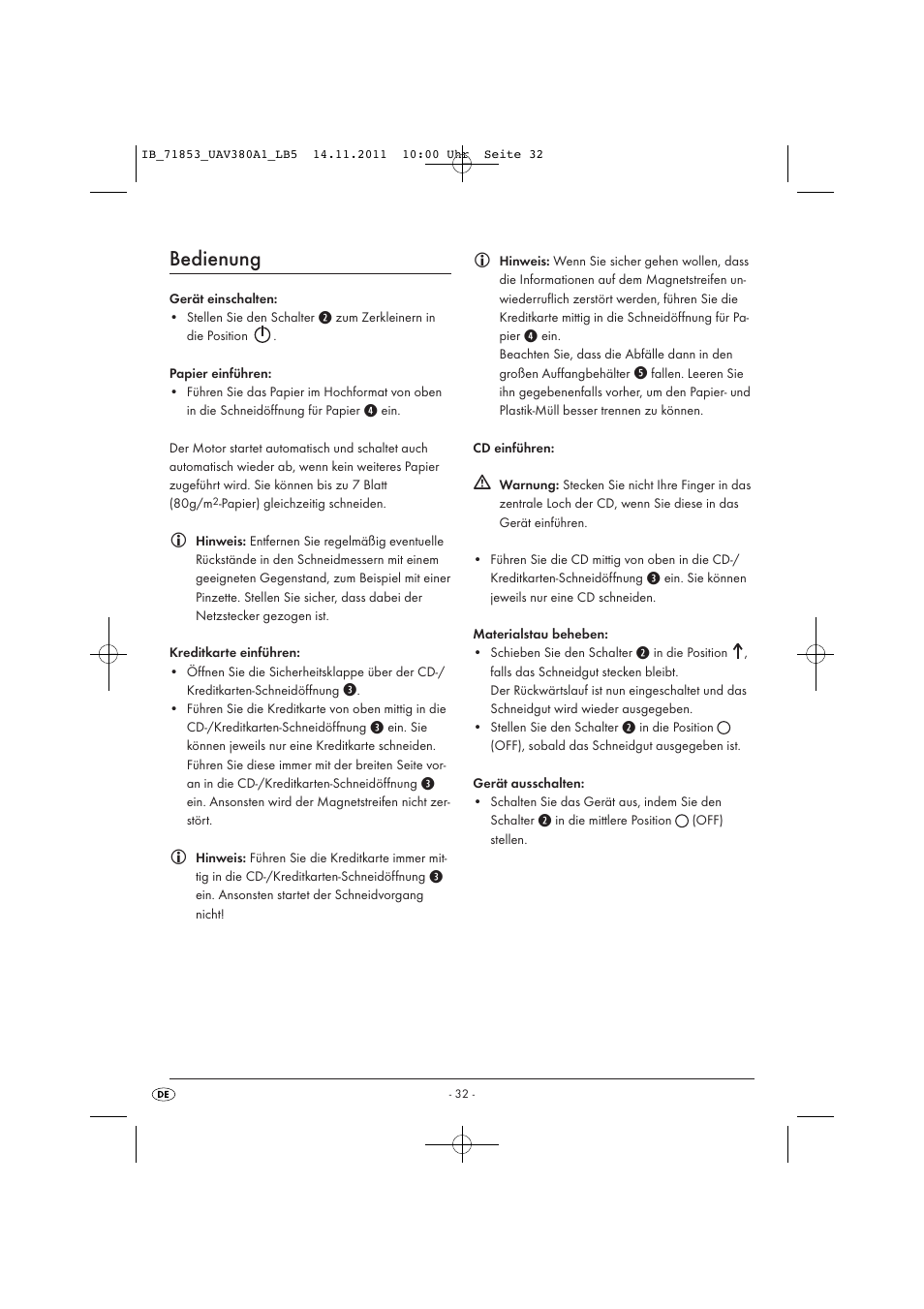 Bedienung | United Office UAV 380 A1 User Manual | Page 34 / 37