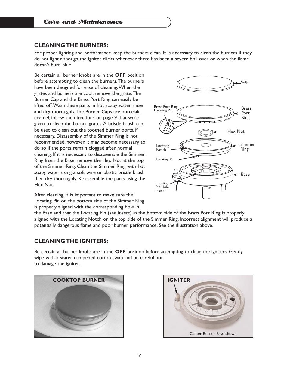 Care and maintenance, Cleaning the burners, Cleaning the igniters | DCS CT-365GN User Manual | Page 11 / 22