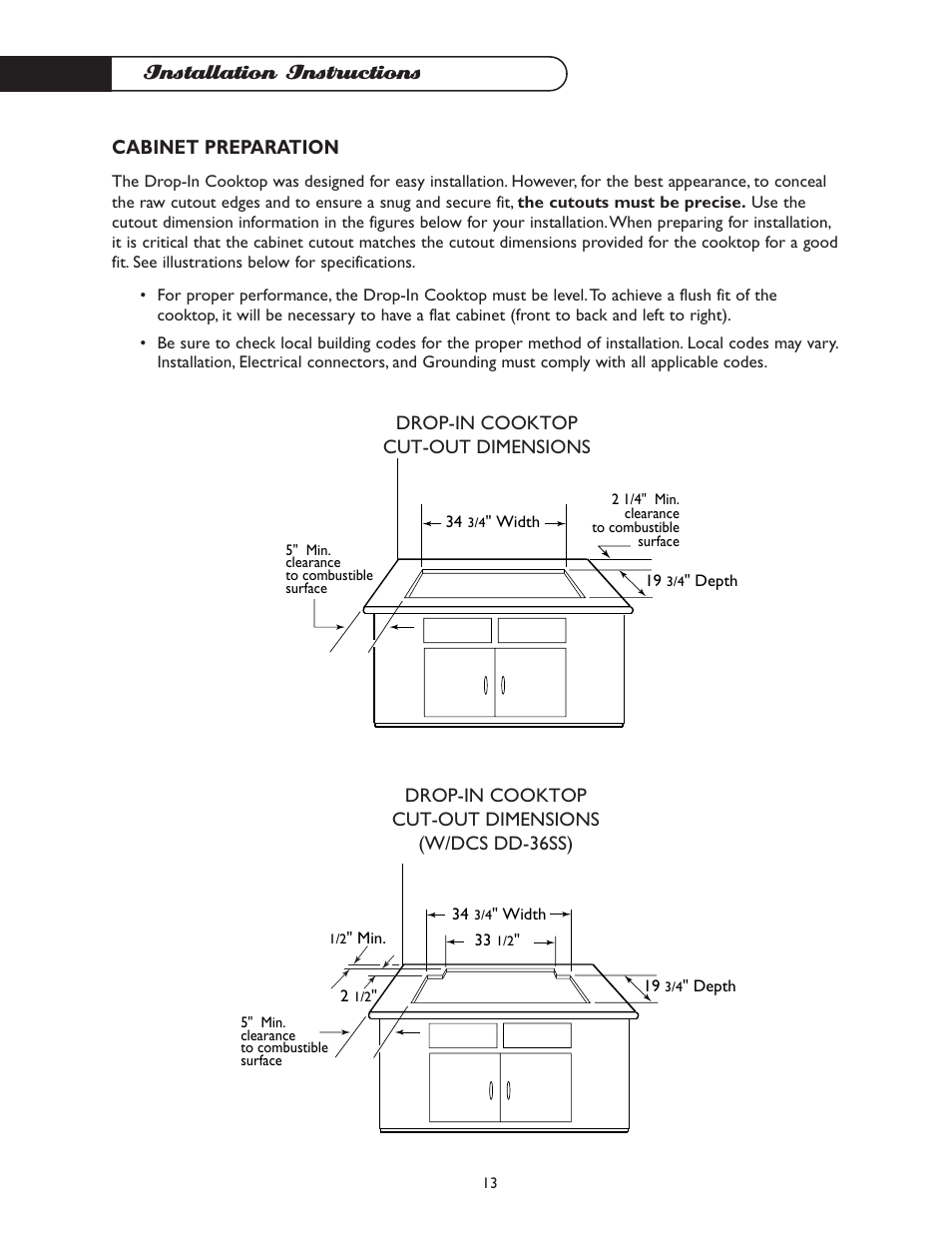 Installation instructions, Cabinet preparation | DCS CT-365GN User Manual | Page 14 / 22