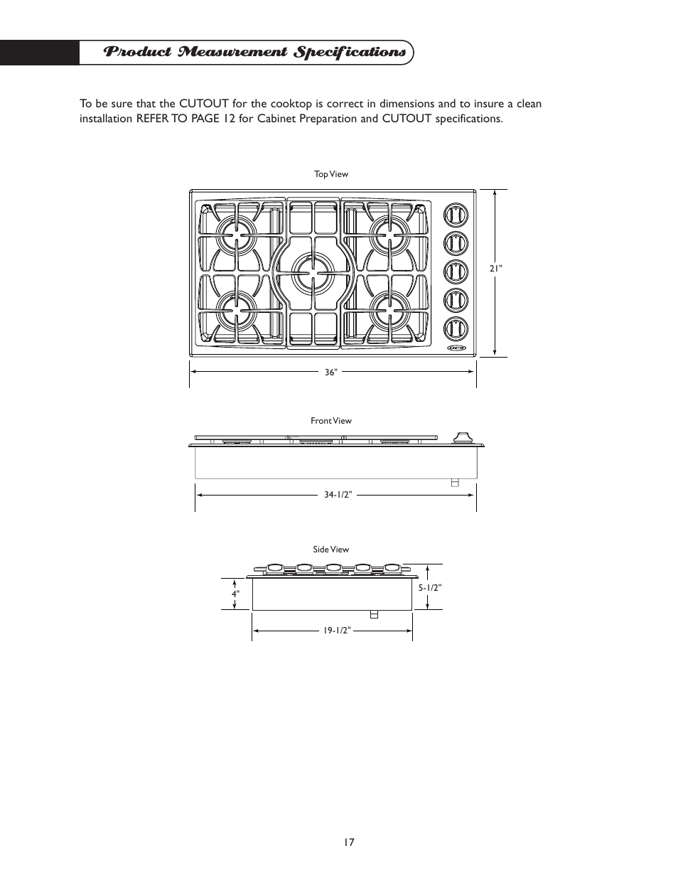 Product measurement specifications | DCS CT-365GN User Manual | Page 18 / 22