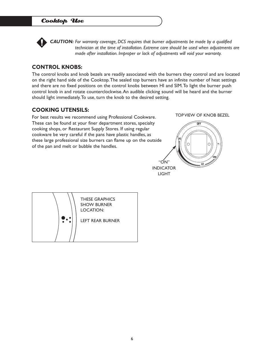 Cooktop use | DCS CT-365GN User Manual | Page 7 / 22
