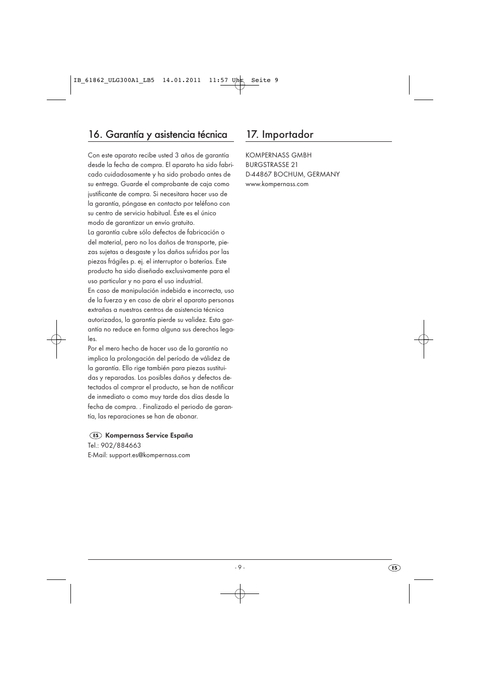 Garantía y asistencia técnica, Importador | United Office Plastificadora A3 ULG 300 A1 User Manual | Page 11 / 51