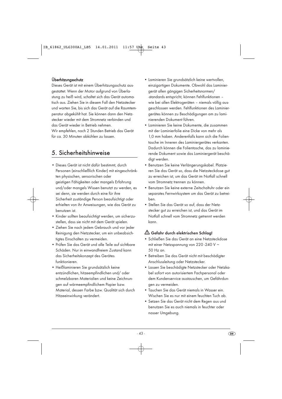 Sicherheitshinweise | United Office Plastificadora A3 ULG 300 A1 User Manual | Page 45 / 51
