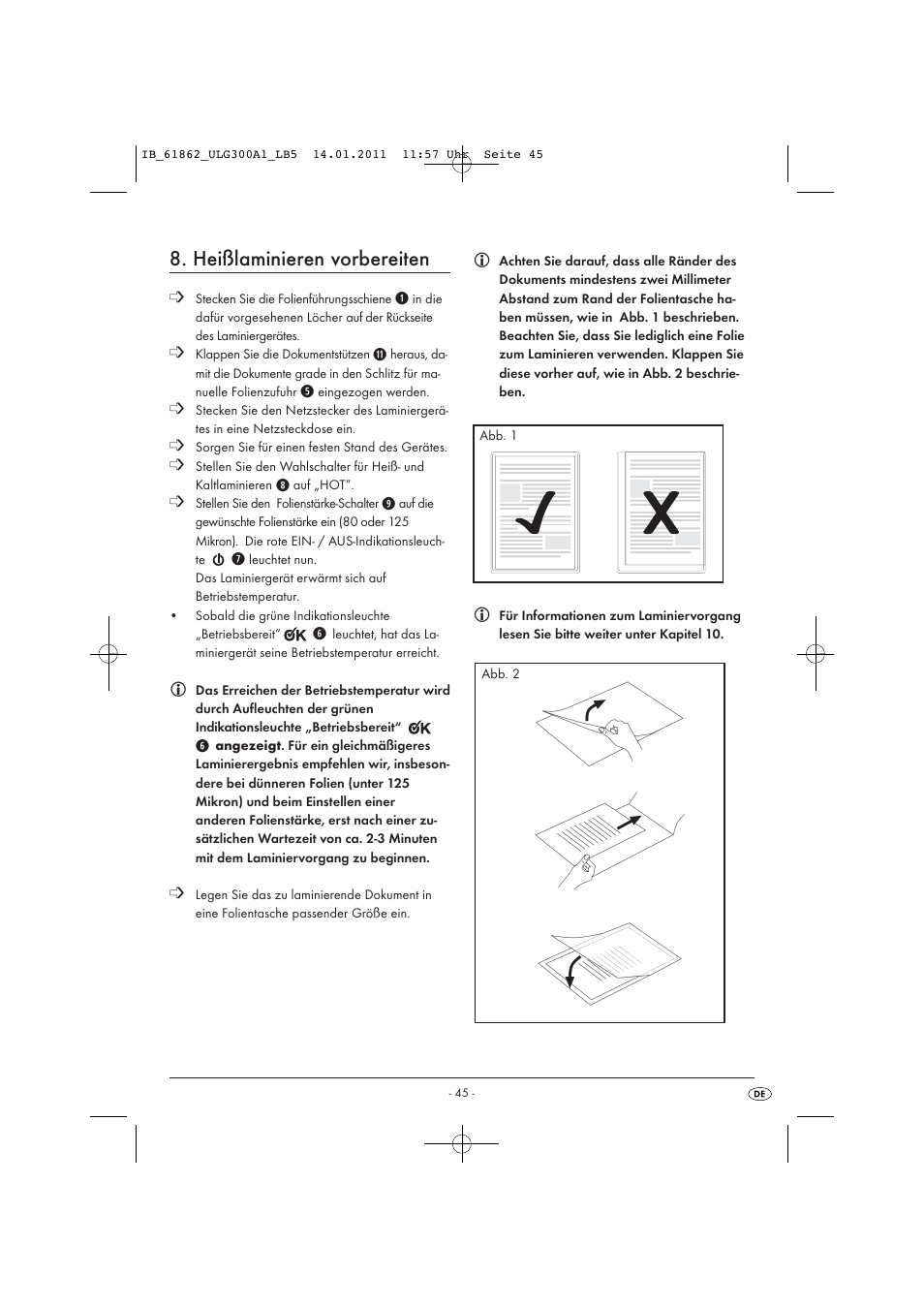 Heißlaminieren vorbereiten | United Office Plastificadora A3 ULG 300 A1 User Manual | Page 47 / 51