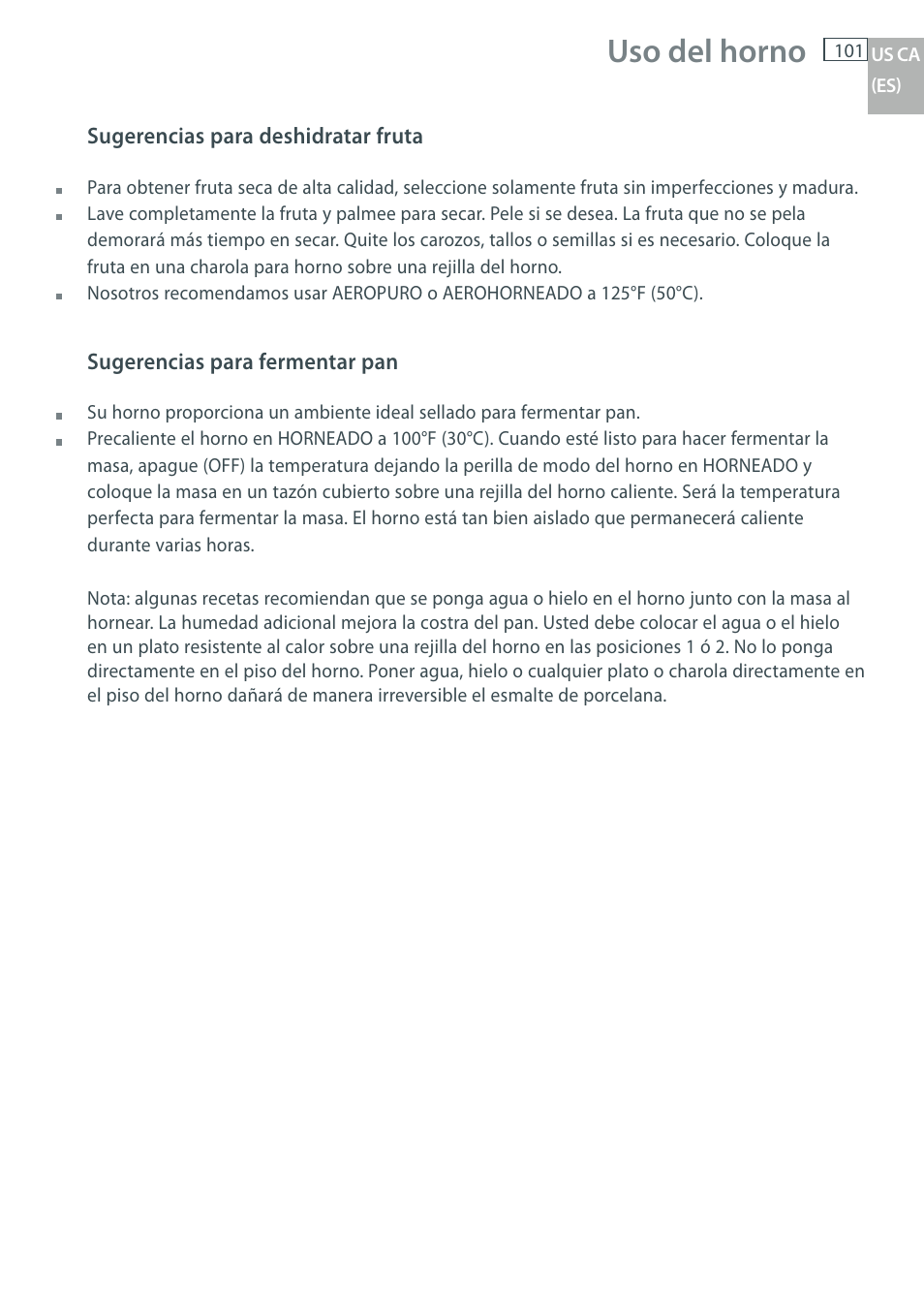 Uso del horno | DCS WOU-130 User Manual | Page 103 / 132