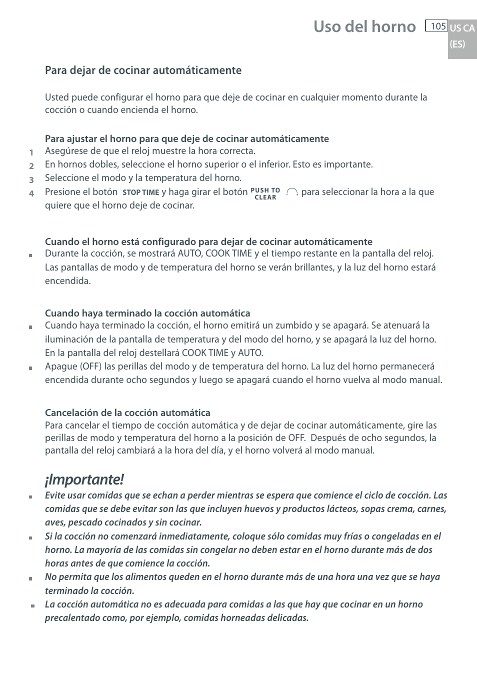 Uso del horno, Importante | DCS WOU-130 User Manual | Page 107 / 132