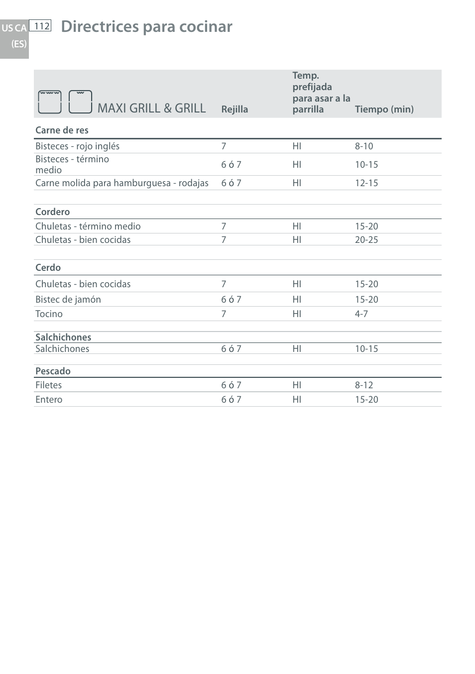 Directrices para cocinar, Maxi grill & grill | DCS WOU-130 User Manual | Page 114 / 132