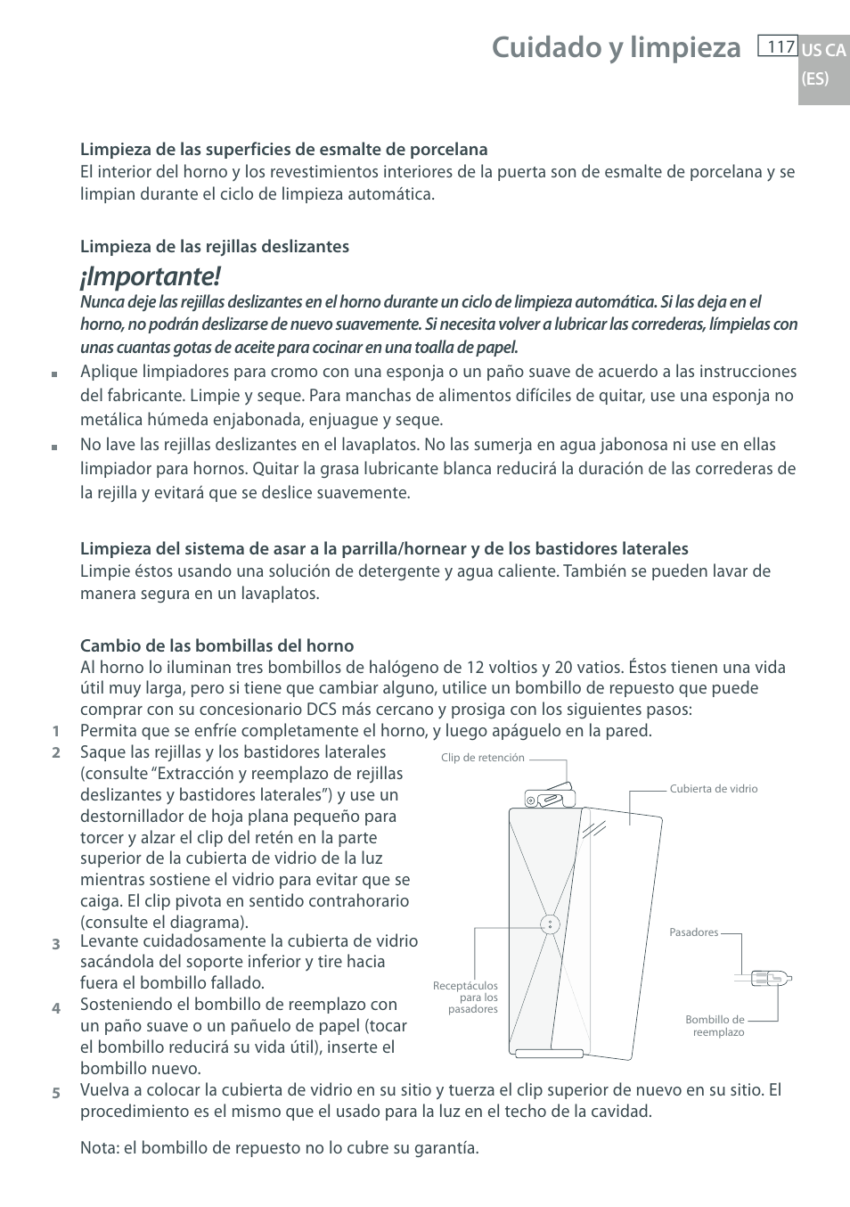 Cuidado y limpieza, Importante | DCS WOU-130 User Manual | Page 119 / 132