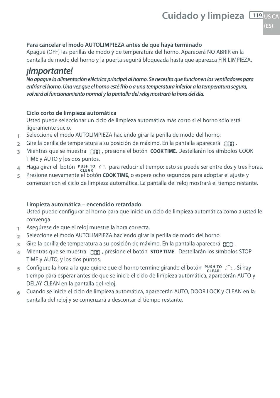 Cuidado y limpieza, Importante | DCS WOU-130 User Manual | Page 121 / 132