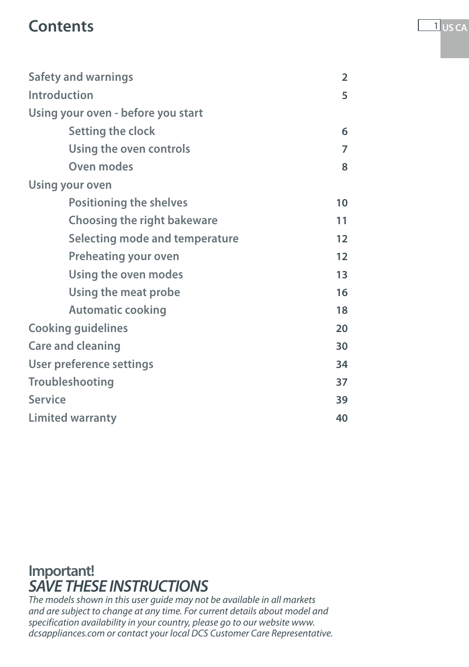 DCS WOU-130 User Manual | Page 3 / 132