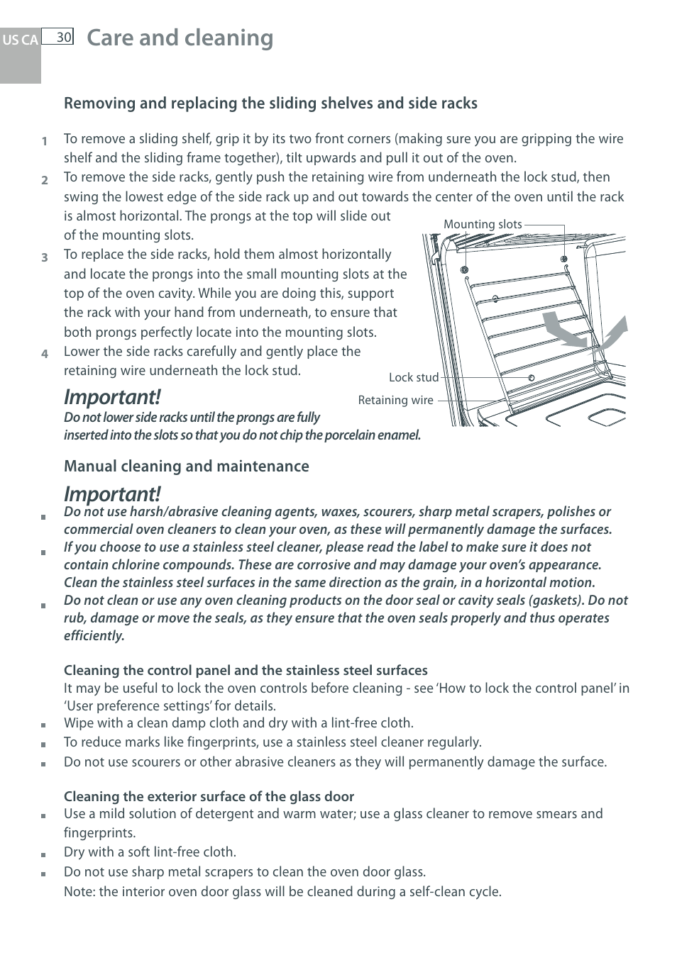 Care and cleaning, Important | DCS WOU-130 User Manual | Page 32 / 132