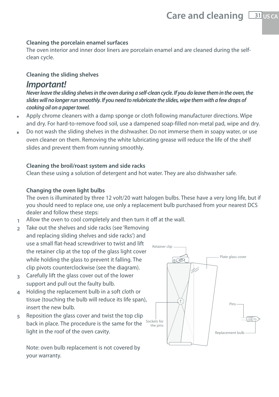 Care and cleaning, Important | DCS WOU-130 User Manual | Page 33 / 132