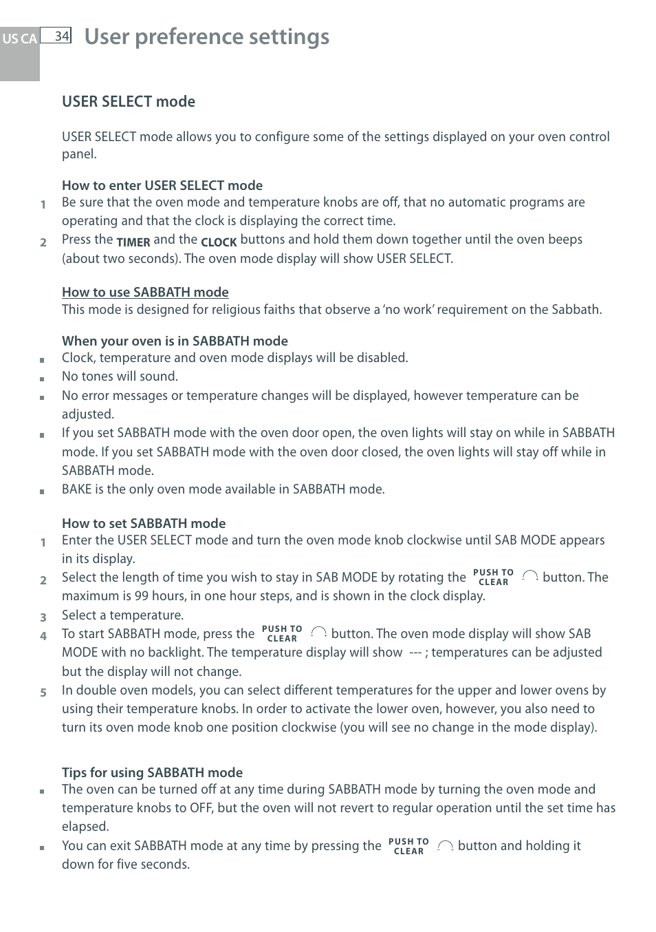 User preference settings, User select mode | DCS WOU-130 User Manual | Page 36 / 132