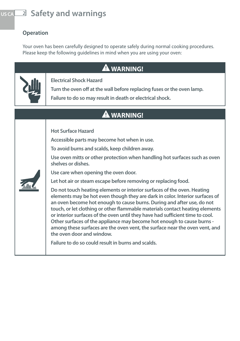 Safety and warnings, Warning | DCS WOU-130 User Manual | Page 4 / 132