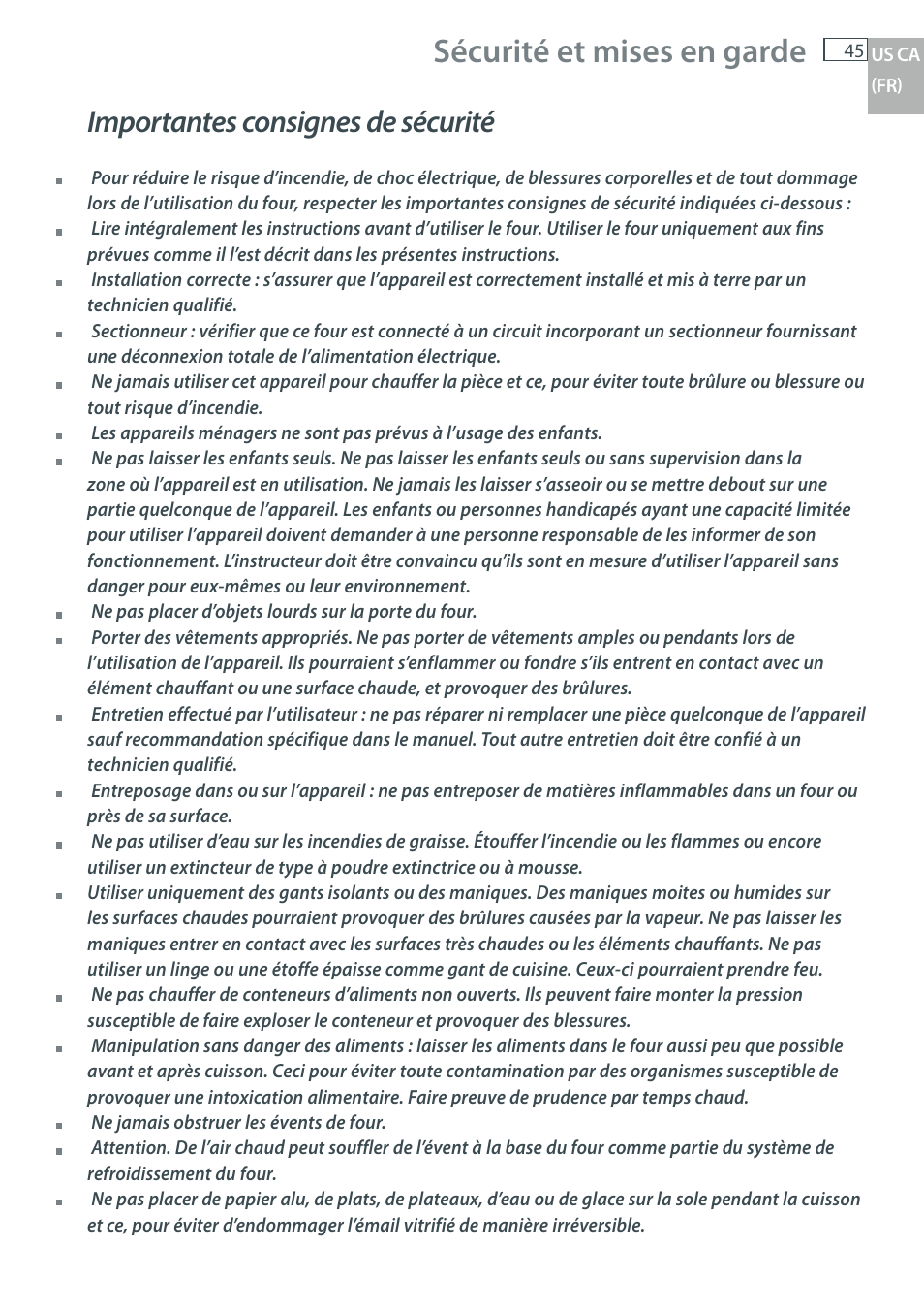 Sécurité et mises en garde, Importantes consignes de sécurité | DCS WOU-130 User Manual | Page 47 / 132