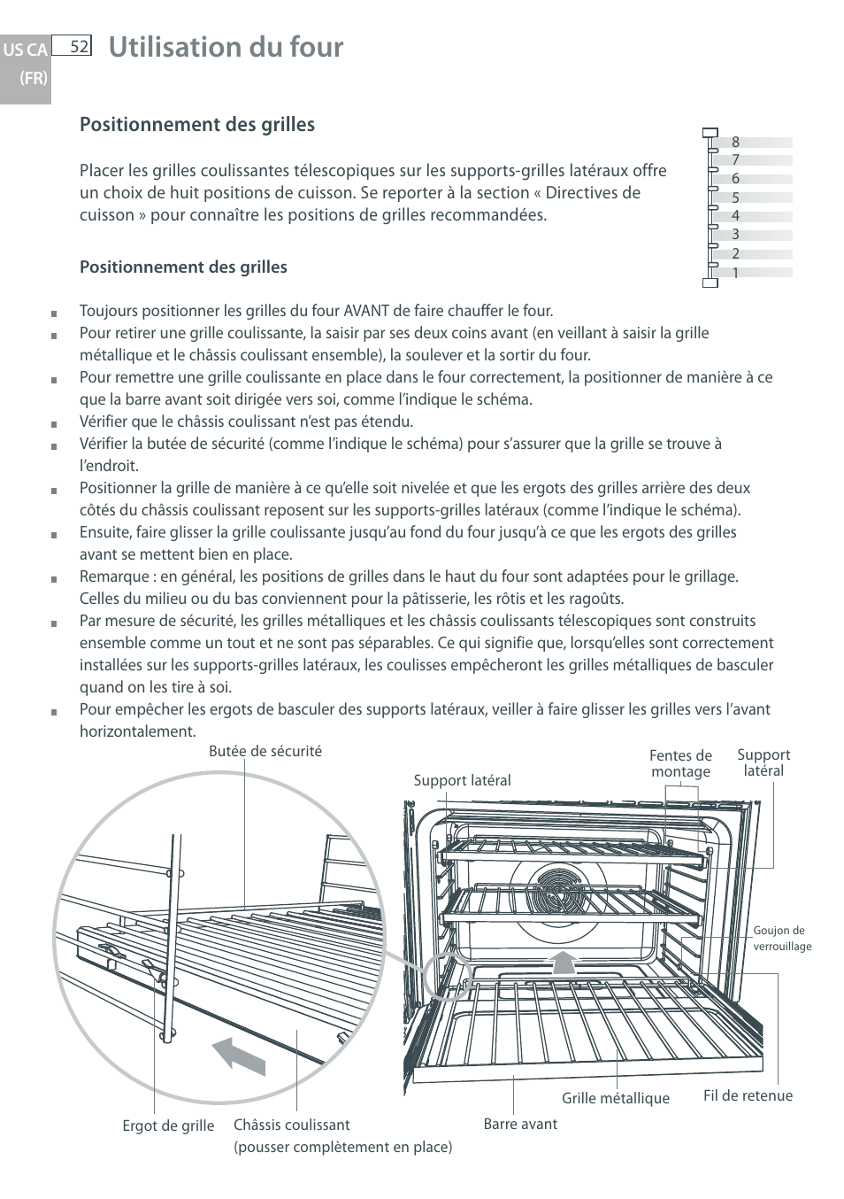 Utilisation du four, Positionnement des grilles | DCS WOU-130 User Manual | Page 54 / 132