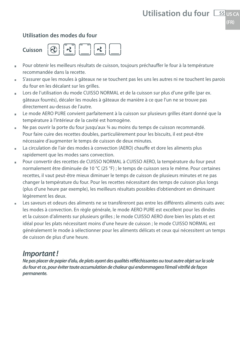 Utilisation du four, Important | DCS WOU-130 User Manual | Page 57 / 132