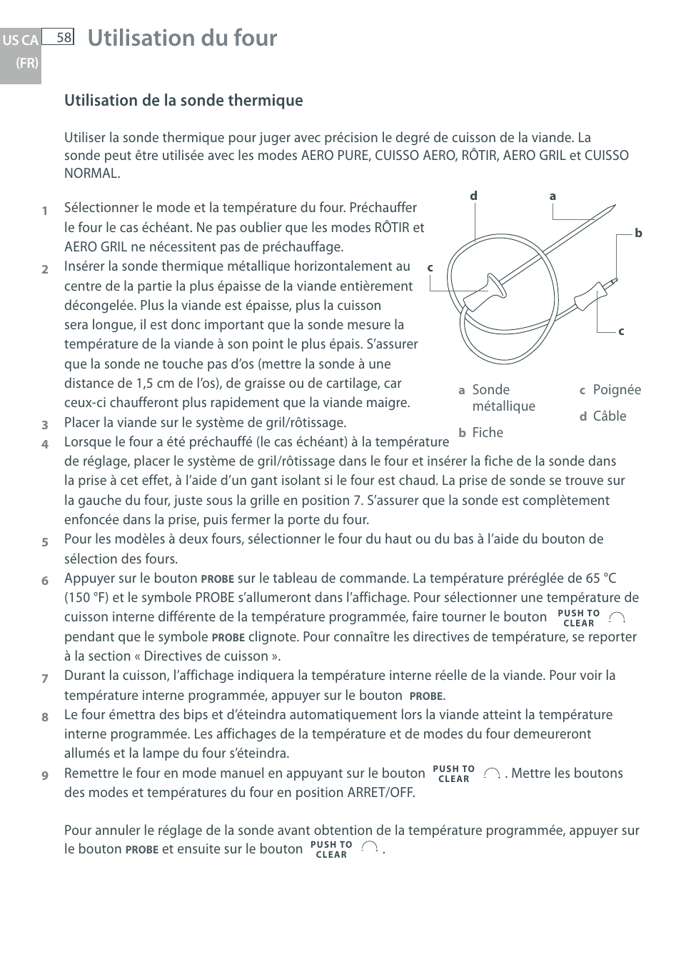 Utilisation du four, Utilisation de la sonde thermique | DCS WOU-130 User Manual | Page 60 / 132