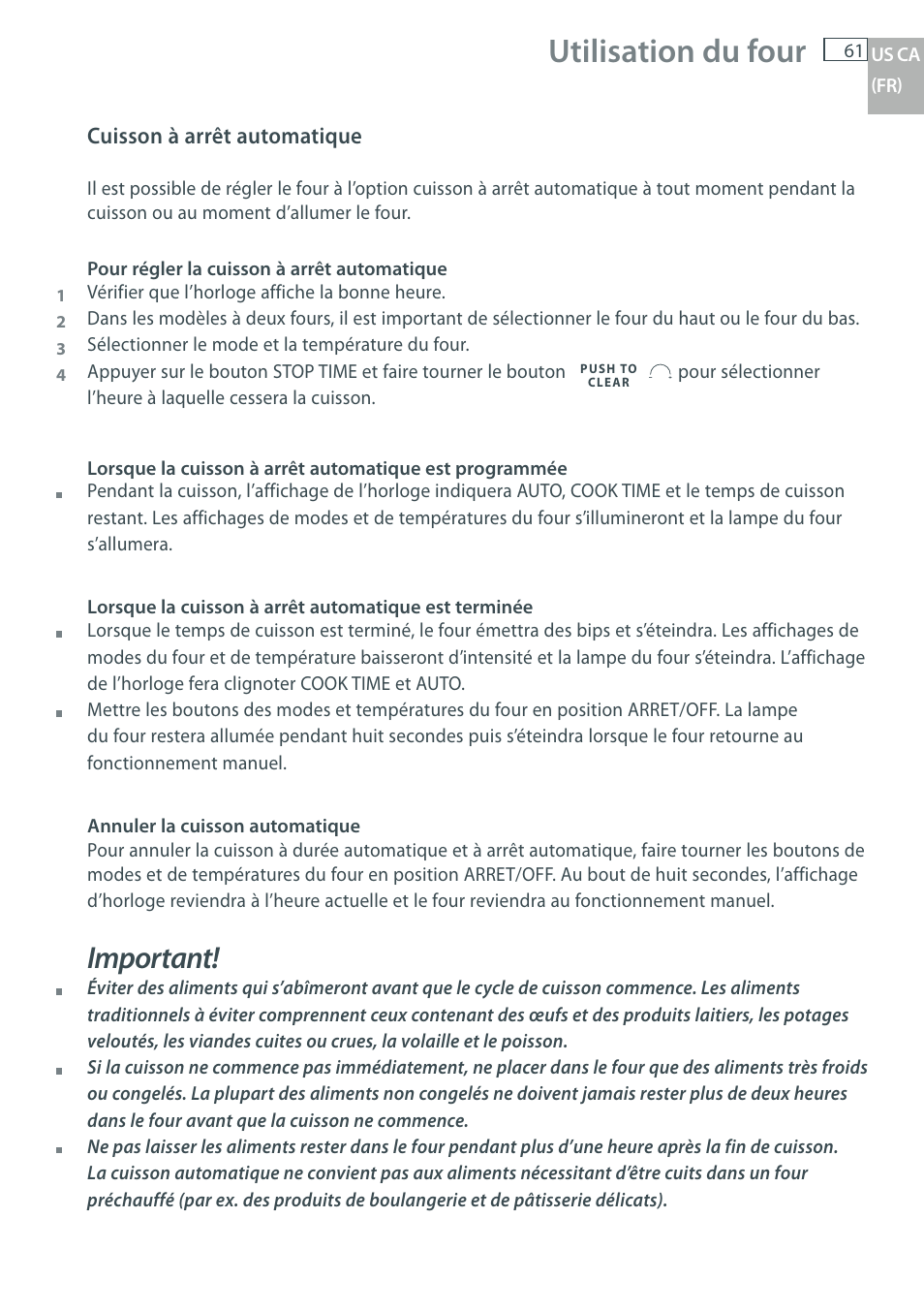 Utilisation du four, Important | DCS WOU-130 User Manual | Page 63 / 132