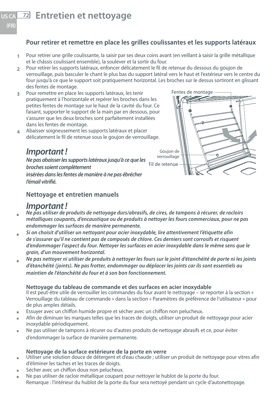 Entretien et nettoyage, Important | DCS WOU-130 User Manual | Page 74 / 132