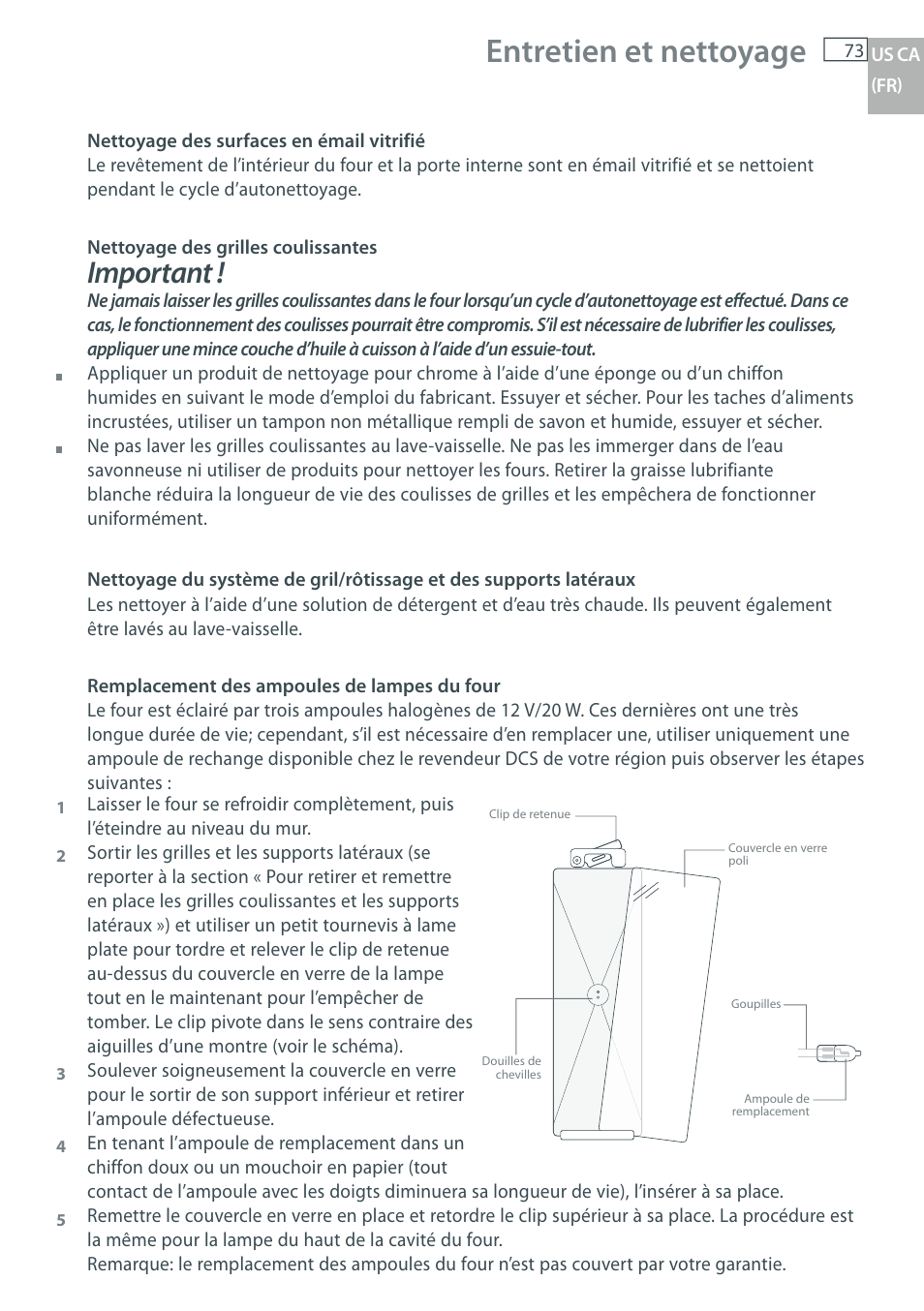 Entretien et nettoyage, Important | DCS WOU-130 User Manual | Page 75 / 132