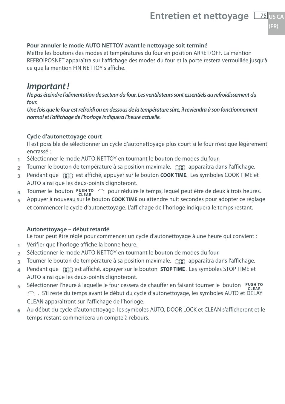 Entretien et nettoyage, Important | DCS WOU-130 User Manual | Page 77 / 132