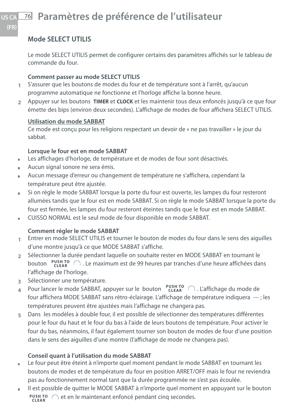 Paramètres de préférence de l’utilisateur, Mode select utilis | DCS WOU-130 User Manual | Page 78 / 132
