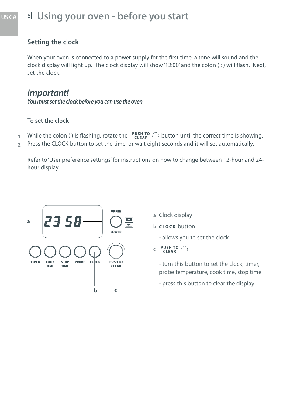 Using your oven - before you start, Important, Setting the clock | DCS WOU-130 User Manual | Page 8 / 132