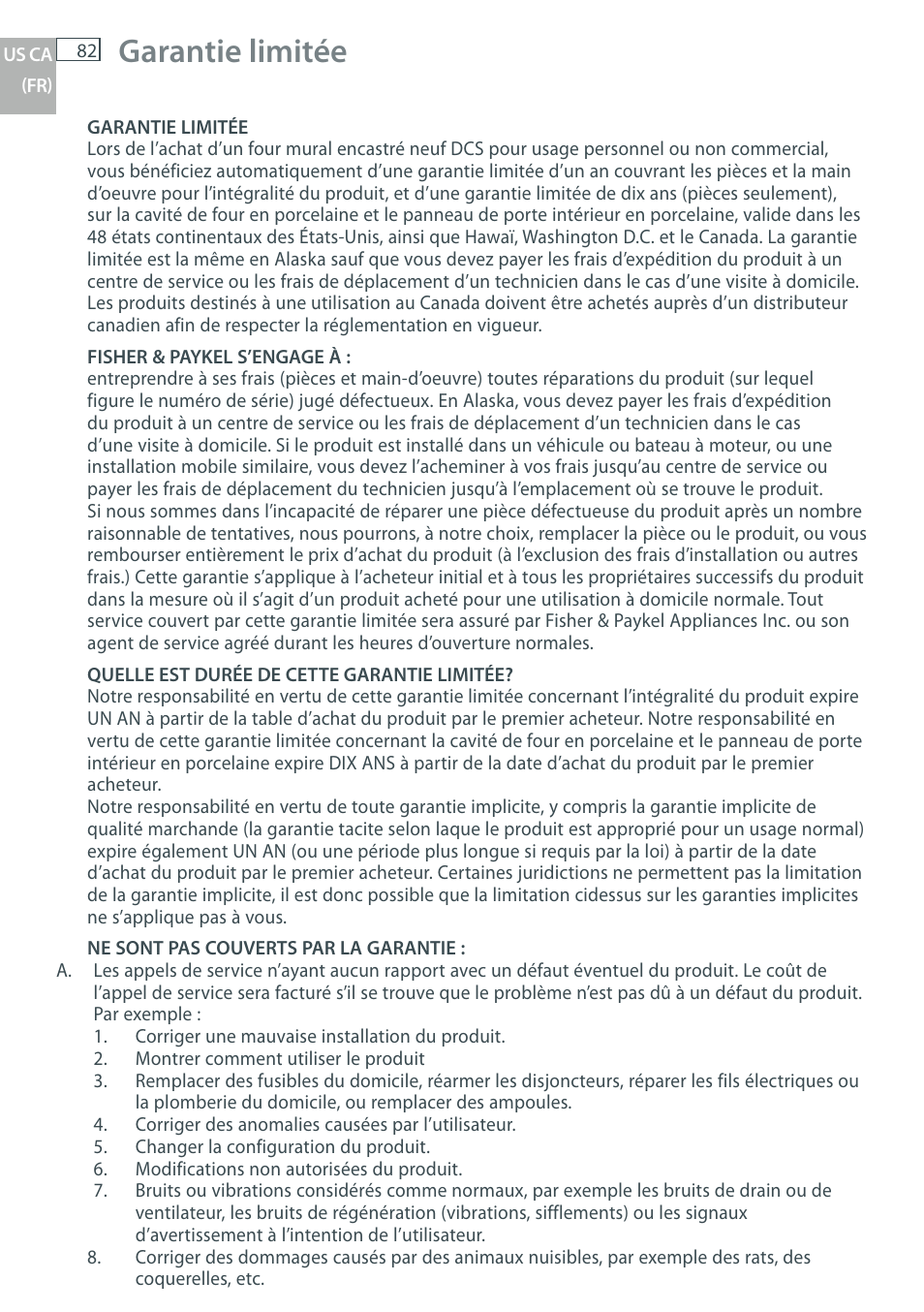 Garantie limitée | DCS WOU-130 User Manual | Page 84 / 132