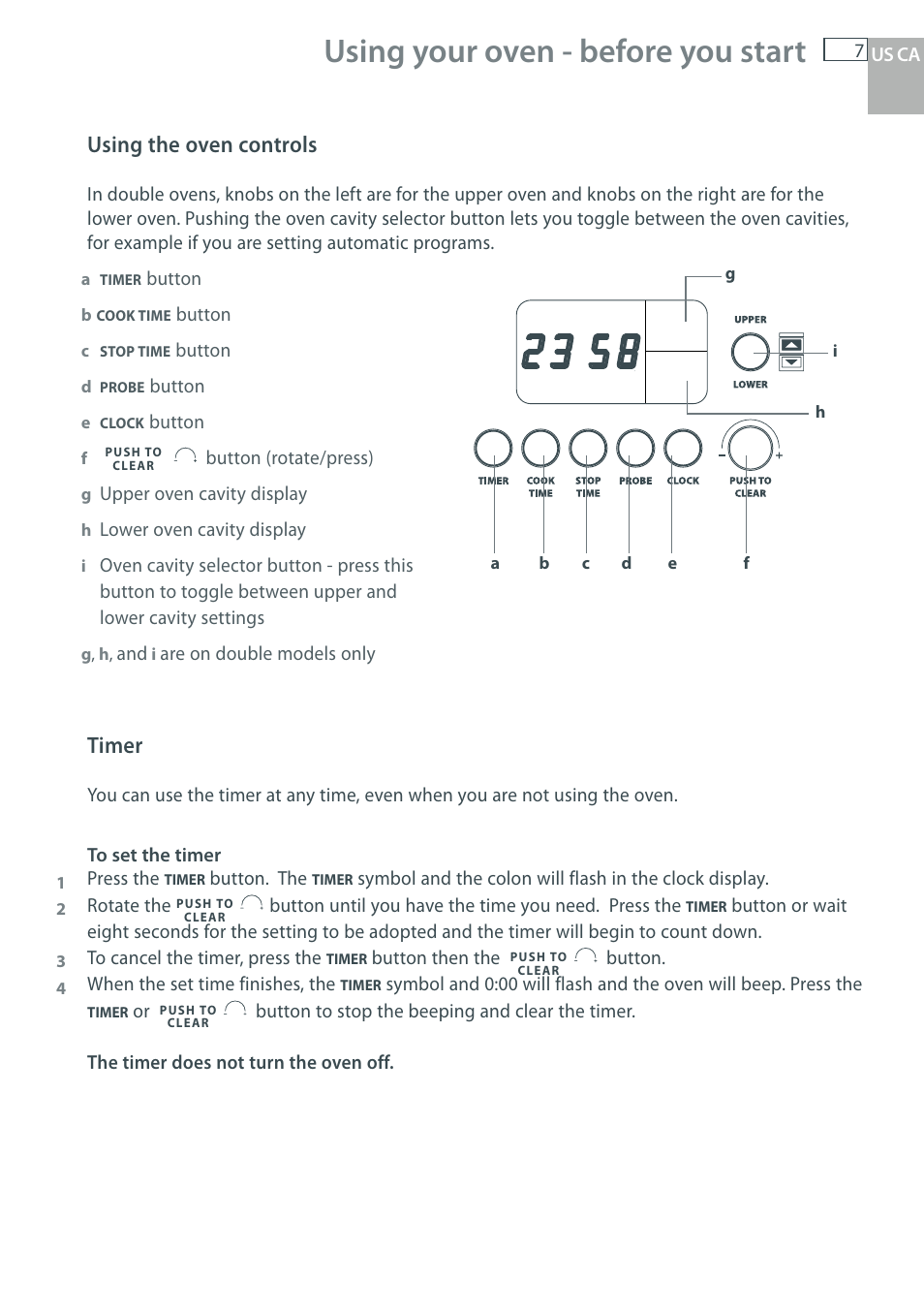 Using your oven - before you start, Using the oven controls, Timer | DCS WOU-130 User Manual | Page 9 / 132