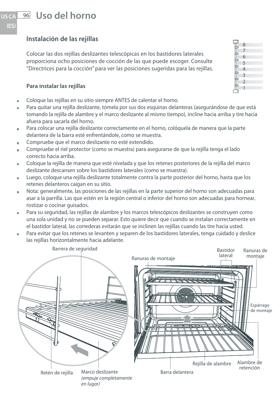 Uso del horno, Instalación de las rejillas | DCS WOU-130 User Manual | Page 98 / 132