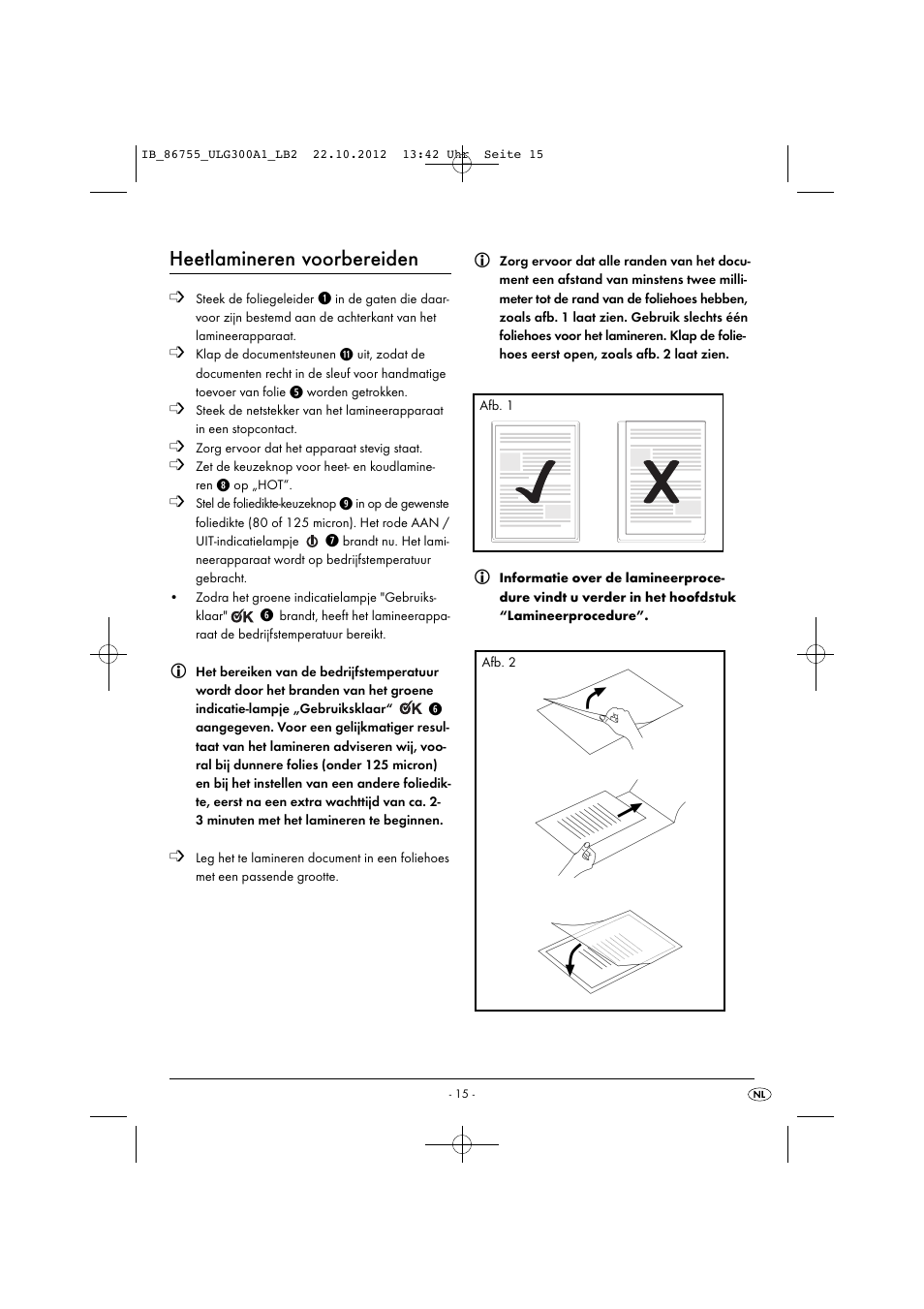 Heetlamineren voorbereiden | United Office ULG 300 A1 User Manual | Page 18 / 40