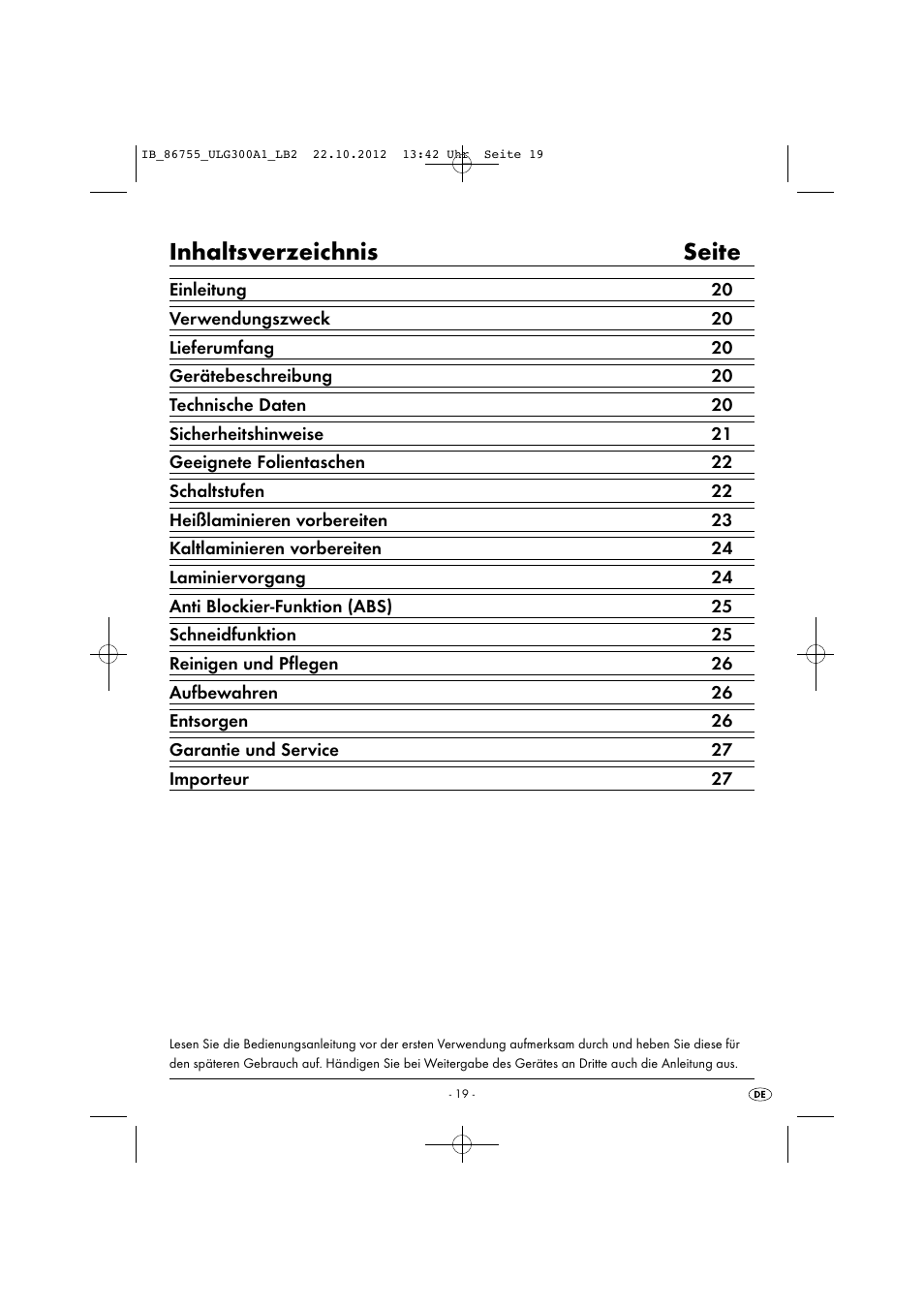 Inhaltsverzeichnis seite | United Office ULG 300 A1 User Manual | Page 22 / 40