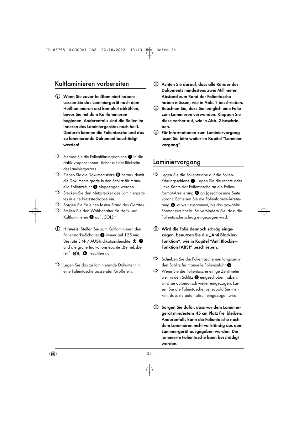 Kaltlaminieren vorbereiten, Laminiervorgang | United Office ULG 300 A1 User Manual | Page 27 / 40